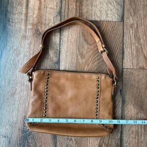 Vilenca Holland Leather Studded Shoulder Bag | Brown Zip Top Purse BOHO